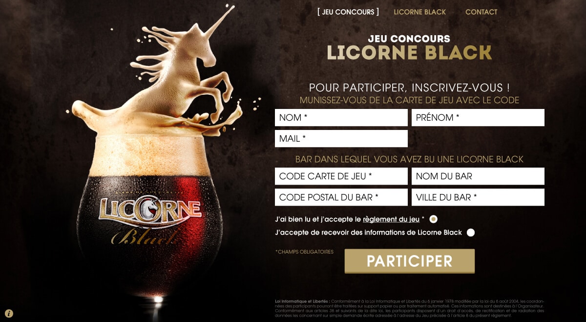 Jeux concours • Brasserie Licorne, client de l'agence digitale Data Projekt - Création d'adver game, social game, jeux concours