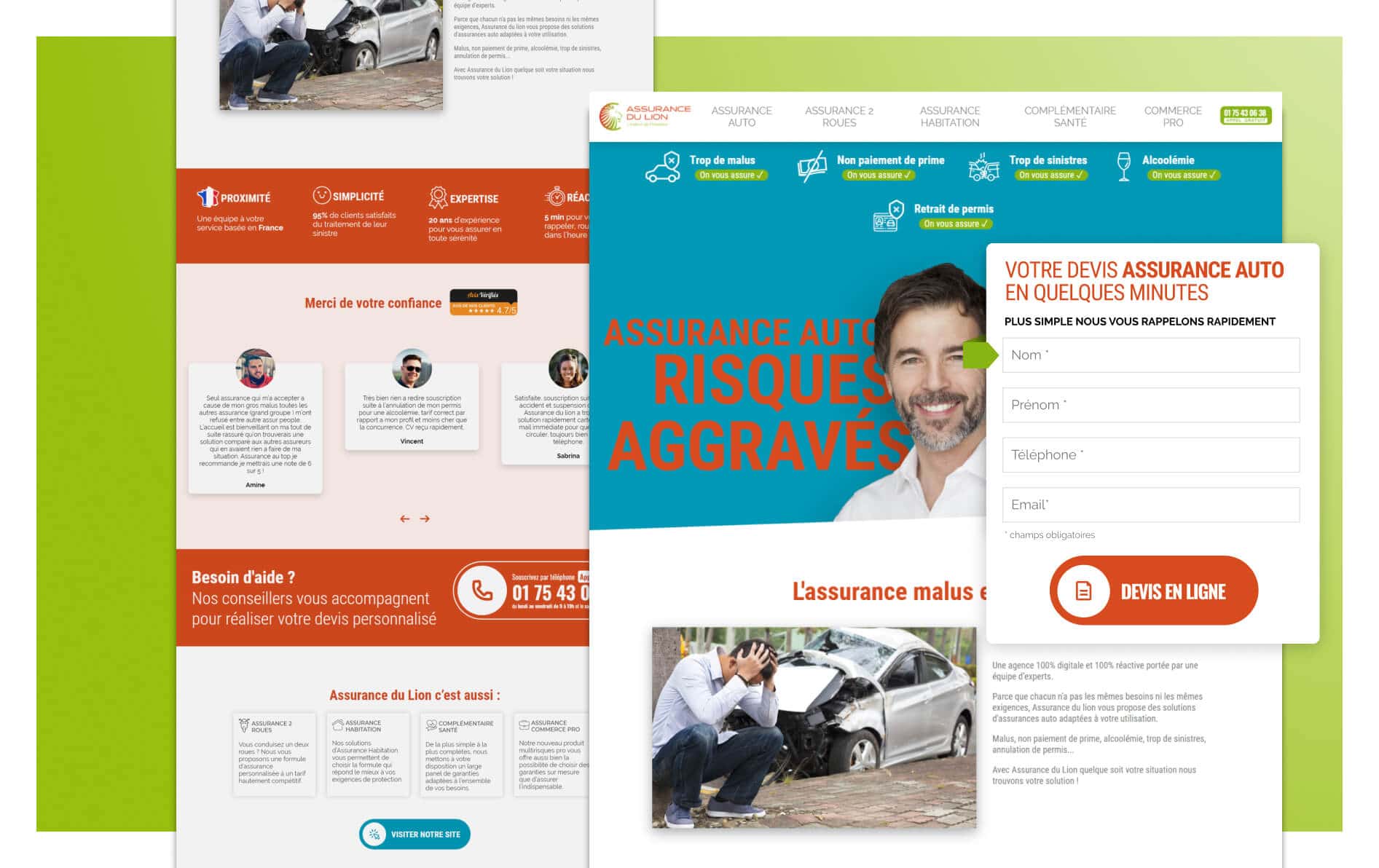 Assurance du Lion, client de l'agence digitale Data Projekt - Stratégie créative & digitale, expérience de marque, création landing page, social media